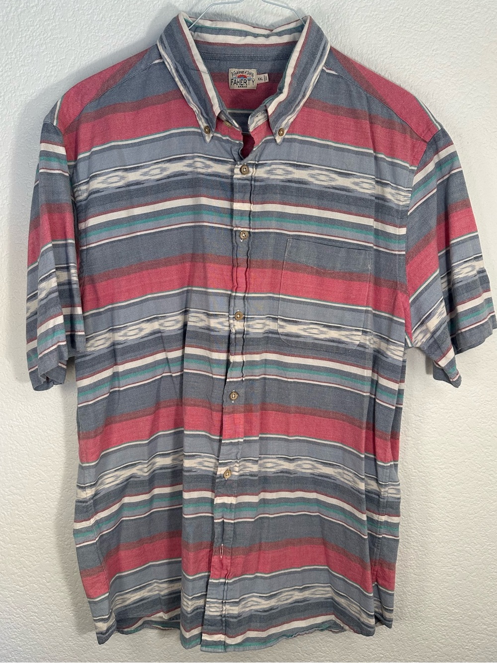Faherty Brand Men’s XXL Short Sleeve Button Down Shirt Striped Organic Cottonw